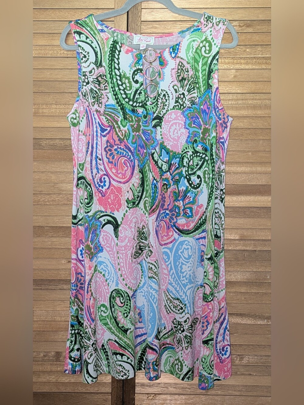 ❤️SALE❤️Ivy Road Pink Green Blue Paisley Dress with Gold Triple-Ring